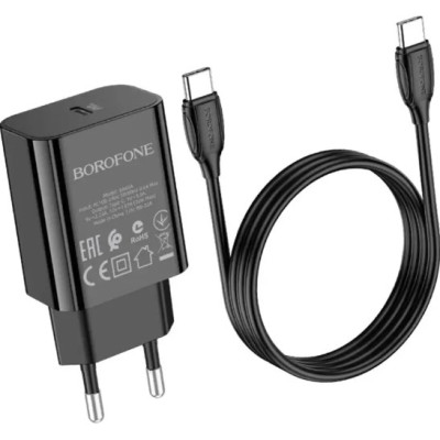 Мережевий зарядний пристрій Borofone BA65A PD20W + Type-C to Type-C Black, Чорний