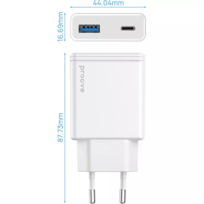 Сетевое зарядное устройство Proove Slender 45W (Type-C+USB) , Белый