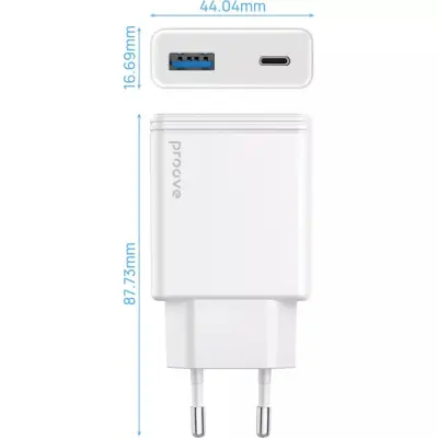 Сетевое зарядное устройство Proove Slender 45W (Type-C+USB) , Белый