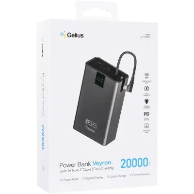 Універсальна мобільна батарея Повербанк Gelius Veyron 65w GP-PB312 20000mAh Чорний