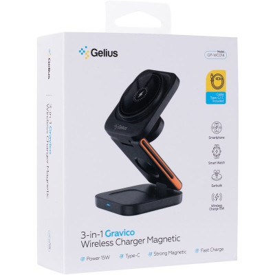 Бездротовий зарядний пристрій Gelius Gravico 3in1 GP-WC014 Black, Чорний