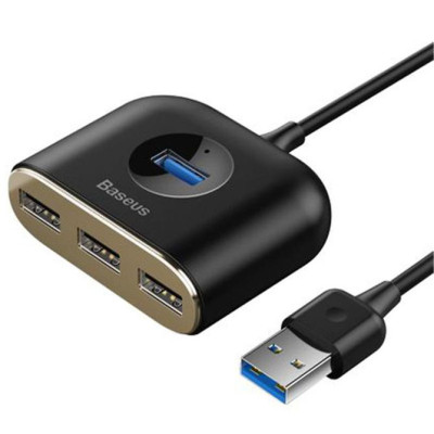 USB хаб Baseus Square Round (3USB+1USB 3.0) Black, Чорний