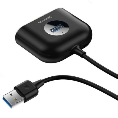 USB хаб Baseus Square Round (3USB+1USB 3.0) Black, Чёрный