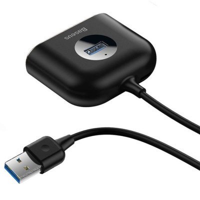 USB хаб Baseus Square Round (3USB+1USB 3.0) Black, Чорний