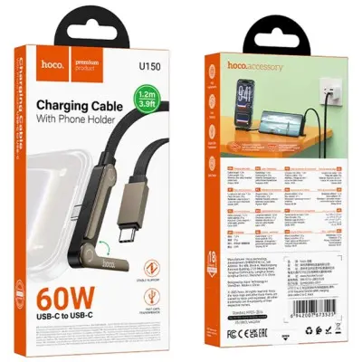 Кабель Hoco U150 Type-C to Type-C 60W 1,2м Черный Кабель Hoco U150 Type-C to Type-C 60W 1,2м Черный