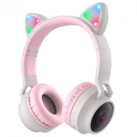 Безпровідні навушники Bluetooth Hoco W27 Cat Ear Wireless Headphones Pink-Grey, рожево-сірий