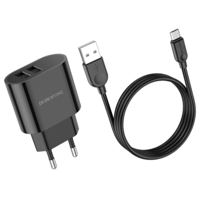 Мережевий зарядний пристрій Borofone BA63A 2USB 2,4A + MicroUSB Чорний