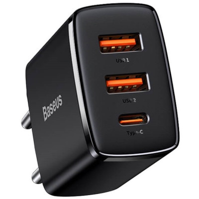 Сетевое зарядное устройство Baseus 2USB+1USB-C Compact 30W Чёрный