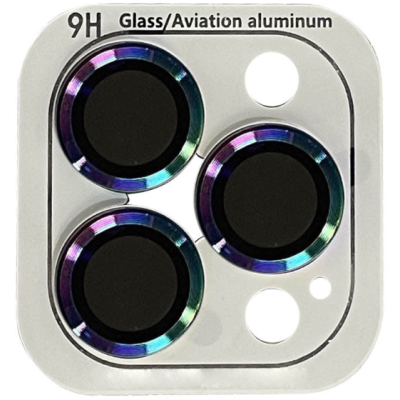 Защитное стекло на камеру Metal iPhone 11 Pro/11 Pro Max/12 Pro Сиреневое /Rainbow