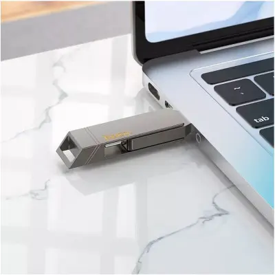 Флеш память USB 64Gb Hoco UD15 Clever USB 3.2+Type-C Серый
