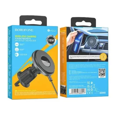 Автотримач Borofone BH202 з БЗП 15W Black, Чорний Автотримач Borofone BH202 з БЗП 15W Black, Чорний