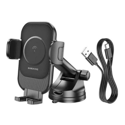 Автодержатель Borofone BH203 с БЗП 15W Black, Черный