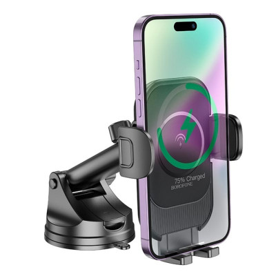 Автодержатель Borofone BH203 с БЗП 15W Black, Черный