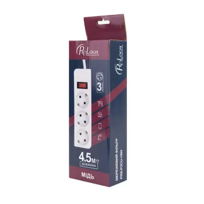 Сетевой Удлинитель 4,5 м,3 розеток 3.5 кВт медь (PRS-P3CU-45W)