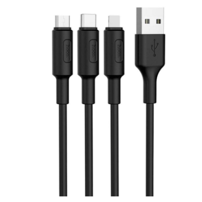 Кабель дата Hoco X25 3in1 Type-C/MicroUSB/Lightning Чёрный