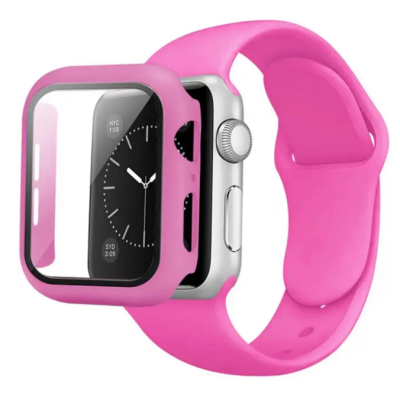 Ремінець Apple Watch 38мм Силікон+скло Рожевий