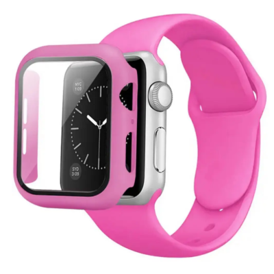 Ремешок Apple Watch 38мм Силикон+ стекло Розовый