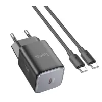 Мережевий зарядний пристрій Hoco N43 Vista PD 30W 1-Type-C + Кабель Type-C to Type-C Черный (Starlight black)