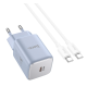 Мережевий зарядний пристрій Hoco N43  VistaPD 30W 1-Type-C + Кабель Type-C to Type-C Блакитний (Ice Blue)