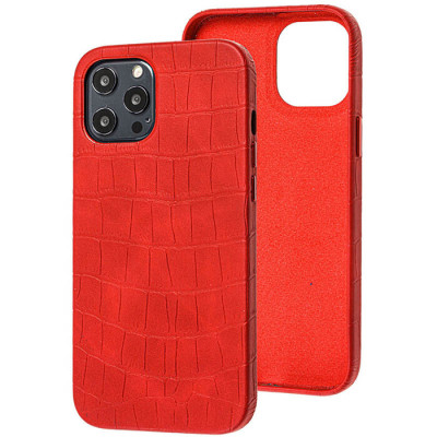 Чехол накладка Leather Croc iPhone 12/12 Pro Красная