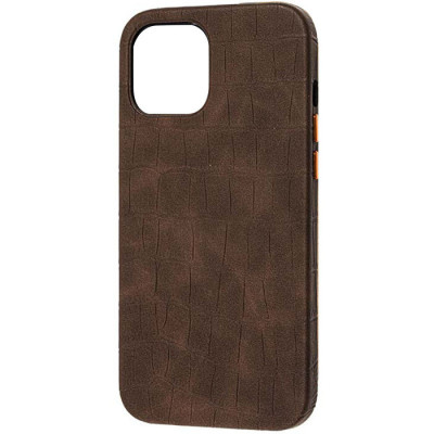 Чохол накладка Leather Croc iPhone 12/12 Pro Коричнева