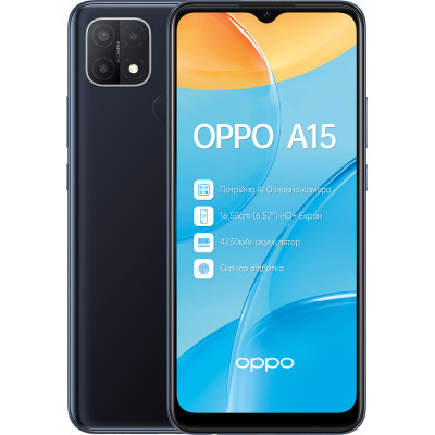 Смартфон OPPO A15s 4/64GB Dynamic Black, черный