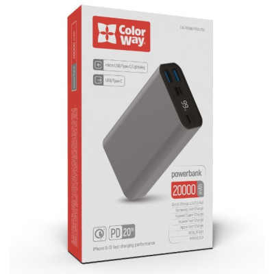 УМБ ColorWay 22,5W 20000mAh Full Сірий