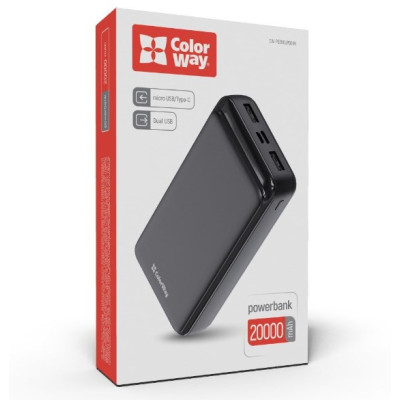 Универсальная мобильная батарея Повербанк ColorWay 20000mAh Slim Черный