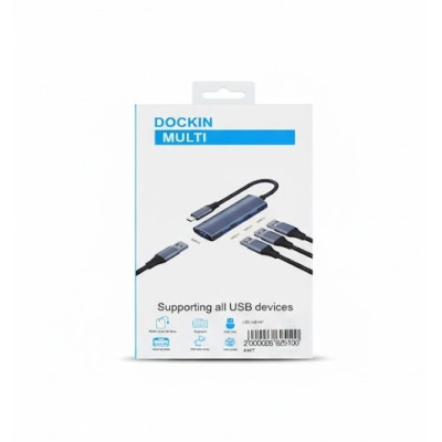 USB хаб DOCKIN MULTI 4 в 1 Type-C на 4xUSB Dark Grey, Темно-сірий USB хаб DOCKIN MULTI 4 в 1 Type-C на 4xUSB Dark Grey, Темно-сірий