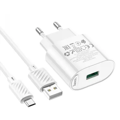 Сетевое зарядное устройство Hoco C109A 1USB/18W/QC 3.0 + MicroUSB White, Белый Сетевое зарядное устройство Hoco C109A 1USB/18W/QC 3.0 + MicroUSB White, Белый