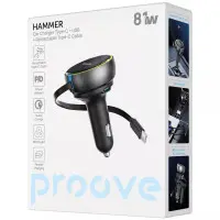 Автомобильное зарядное устройство Proove Hammer 81W 1USB + 1PD (+Type-C) + Кабель Type-C Black, Чёрный Автомобильное зарядное устройство Proove Hammer 81W 1USB + 1PD (+Type-C) + Кабель Type-C Black, Чёрный