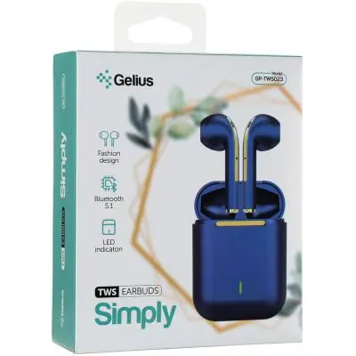 Беспроводные наушники Gelius Pro Simply GP-TWS023 Blue, синий Беспроводные наушники Gelius Pro Simply GP-TWS023 Blue, синий