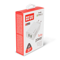 Мережевий зарядний пристрій Colorway 2USB Quick Charge 3.0 (36W) White, Білий Мережевий зарядний пристрій Colorway 2USB Quick Charge 3.0 (36W) White, Білий