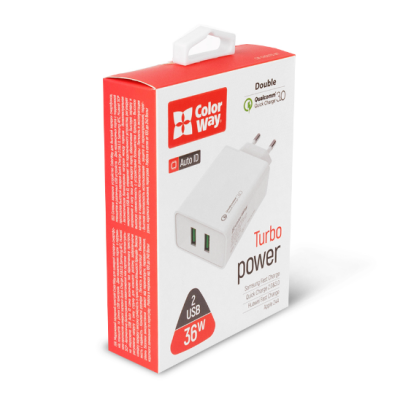 Сетевое зарядное устройство Colorway 2USB Quick Charge 3.0 (36W) White, Белый