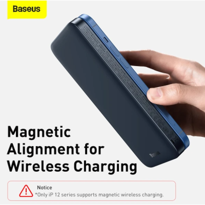 Універсальна мобільна батарея Повербанк Baseus Magnetic 1in2 10000mAh 20W 3A QC3.0+PD3.0 з Бездротовою зарядкою Qi 10W Синій