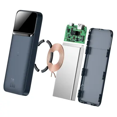 Універсальна мобільна батарея Повербанк Baseus Magnetic 1in2 10000mAh 20W 3A QC3.0+PD3.0 з Бездротовою зарядкою Qi 10W Синій