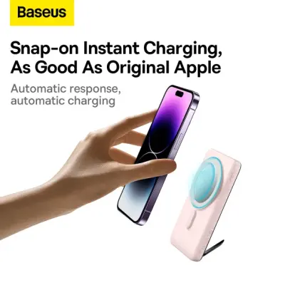 Універсальна мобільна батарея Повербанк Baseus Magnetic Bracket Oversesas 10000mAh 20W з бездротовою зарядкою Qi 15W Білий