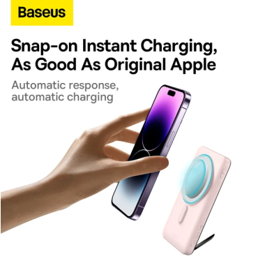 Універсальна мобільна батарея Повербанк Baseus Magnetic Bracket 3in1 10000mAh 20W 3A QC3.0+PD3.0 з бездротовою зарядкою Qi 15W Рожевий