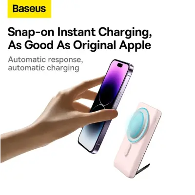 Універсальна мобільна батарея Повербанк Baseus Magnetic Bracket 3in1 10000mAh 20W 3A QC3.0+PD3.0 з бездротовою зарядкою Qi 15W Рожевий