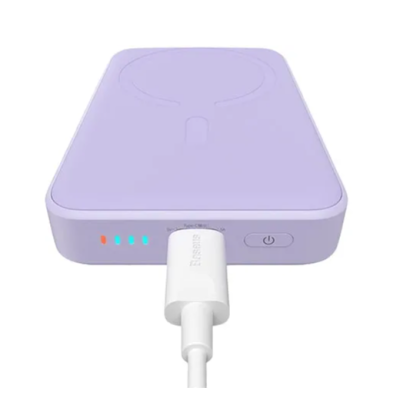 Универсальная мобильная батарея Повербанк Baseus Magnetic Mini Wireless Fast Charge 2in1 10000mAh 20W 2.4A QC3.0+PD3.0 с беспроводной зарядкой Qi 15W Фиолетовый