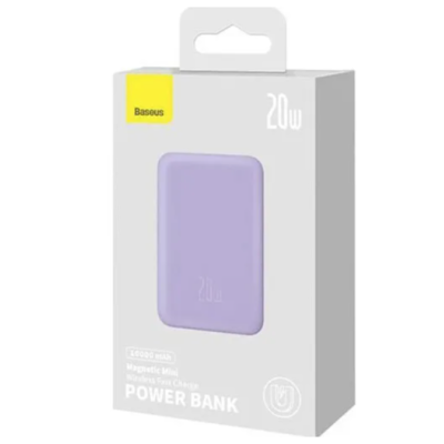 Универсальная мобильная батарея Повербанк Baseus Magnetic Mini Wireless Fast Charge 2in1 10000mAh 20W 2.4A QC3.0+PD3.0 с беспроводной зарядкой Qi 15W Фиолетовый