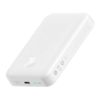 Універсальна мобільна батарея Повербанк Baseus Magnetic Mini Wireless Fast Charge 2in1 10000mAh 20W 2.4A QC3.0+PD3.0 з Бездротовою зарядкою Qi 15W Білий