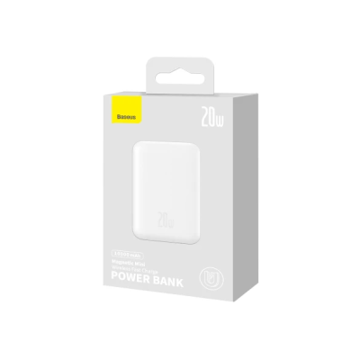 Универсальная мобильная батарея Повербанк Baseus Magnetic Mini Wireless Fast Charge 2in1 10000mAh 20W 2.4A QC3.0+PD3.0 с беспроводной зарядкой Qi 15W Белый