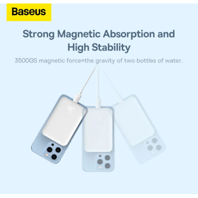 Универсальная мобильная батарея Повербанк Baseus Magnetic Mini Wireless Fast Charge 2in1 10000mAh 20W 2.4A QC3.0+PD3.0 с беспроводной зарядкой Qi 15W Белый
