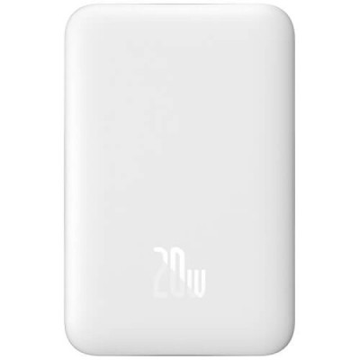 Универсальная мобильная батарея Повербанк Baseus Magnetic Mini Wireless Fast Charge 2in1 10000mAh 20W 2.4A QC3.0+PD3.0 с беспроводной зарядкой Qi 15W Белый