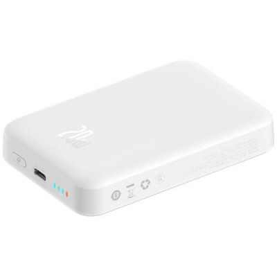 Универсальная мобильная батарея Повербанк Baseus Magnetic Mini Wireless Fast Charge 2in1 10000mAh 20W 2.4A QC3.0+PD3.0 с беспроводной зарядкой Qi 15W Белый