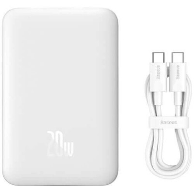 Универсальная мобильная батарея Повербанк Baseus Magnetic Mini Wireless Fast Charge 2in1 10000mAh 20W 2.4A QC3.0+PD3.0 с беспроводной зарядкой Qi 15W Белый