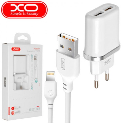 Сетевое зарядное устройство XO L52 Lightning 2USB 2.1A White, Белый