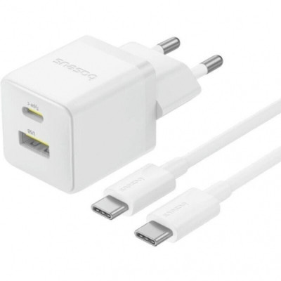 Мережевий зарядний пристрій Baseus Palm 30W (Type-C+USB) + Type-C to Type-C 60W White, Білий
