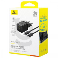 Мережевий зарядний пристрій Baseus Palm 30W (Type-C+USB) + Type-C to Type-C 60W Black, Чорний